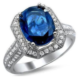 5 Ct. Ceylon Sapphire With Diamonds Engagement Ring White Gold 14K
