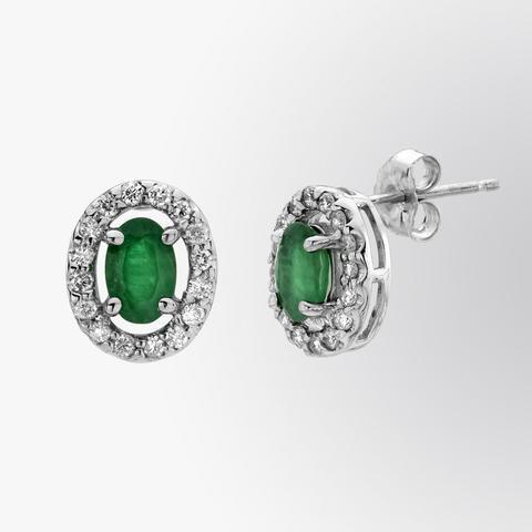  Sparkling Unique    Green Emerald With Halo Diamond Stud Earrings Gemstone Earring