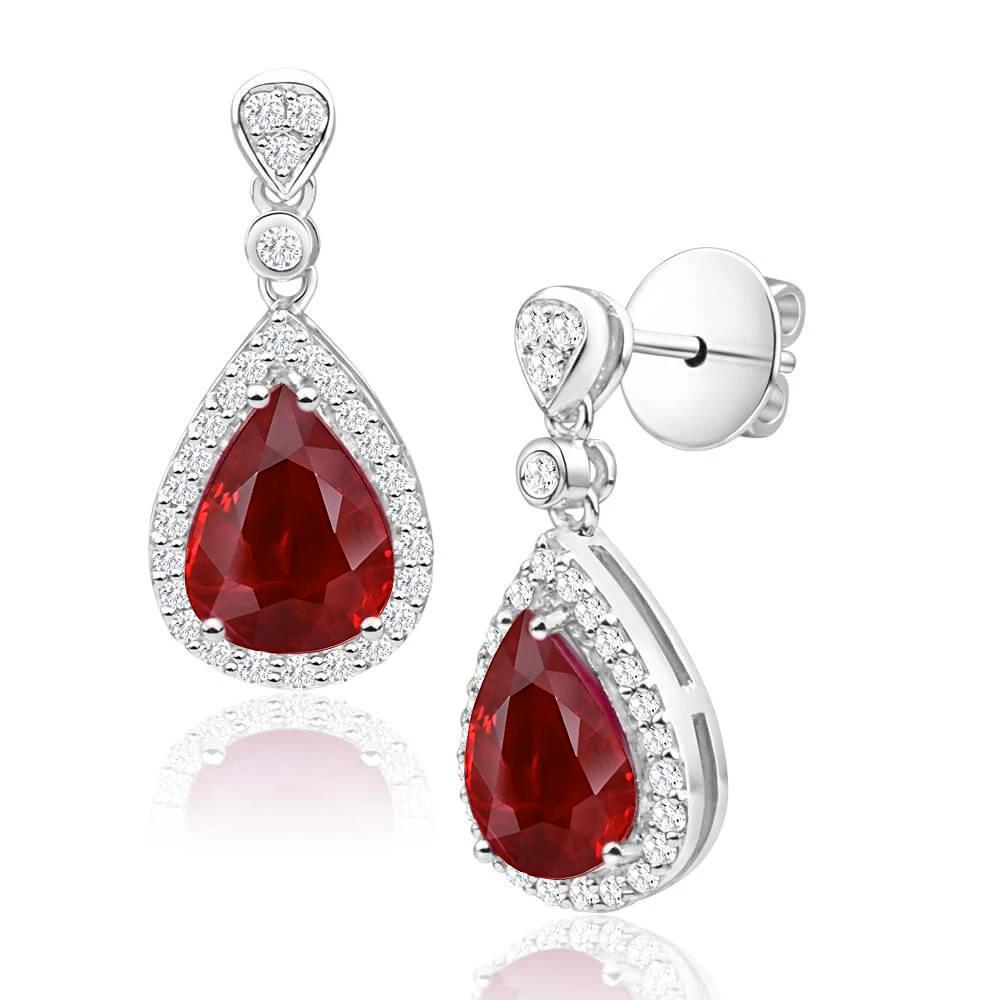 5 Ct Pear Cut Red Ruby And Diamond Drop Dangle Earring White Gold Gemstone Earring