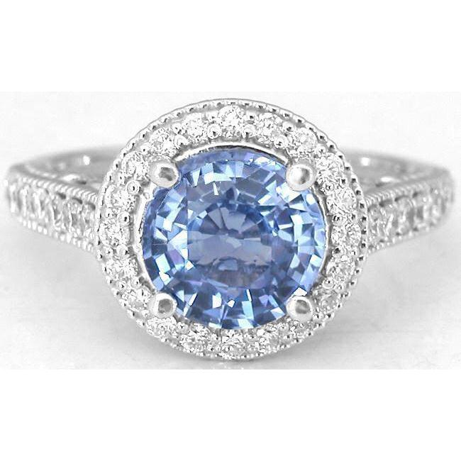 New Styli9sh Round Cut Ceylon Sapphire Diamond Lady Men Ring White Gold   Gemstone Ring