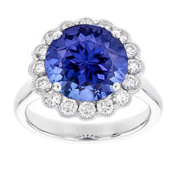 5.00 Carats Prong Set Tanzanite With Natural Earth Mined Diamonds Wedding Ring White
