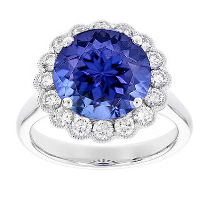  Lady’s Brilliant Prong Set Tanzanite With Diamonds Wedding Ring White  