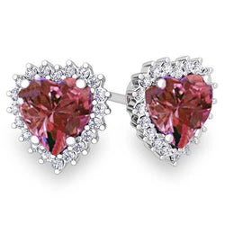 5 Ct. Heart Cut Pink Sapphire And Round Diamonds Studs Earring