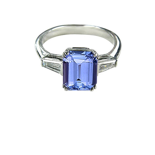 Ladies Three Stone Tanzanite And Baguette Diamond Wedding Ring Media 1 of 1
