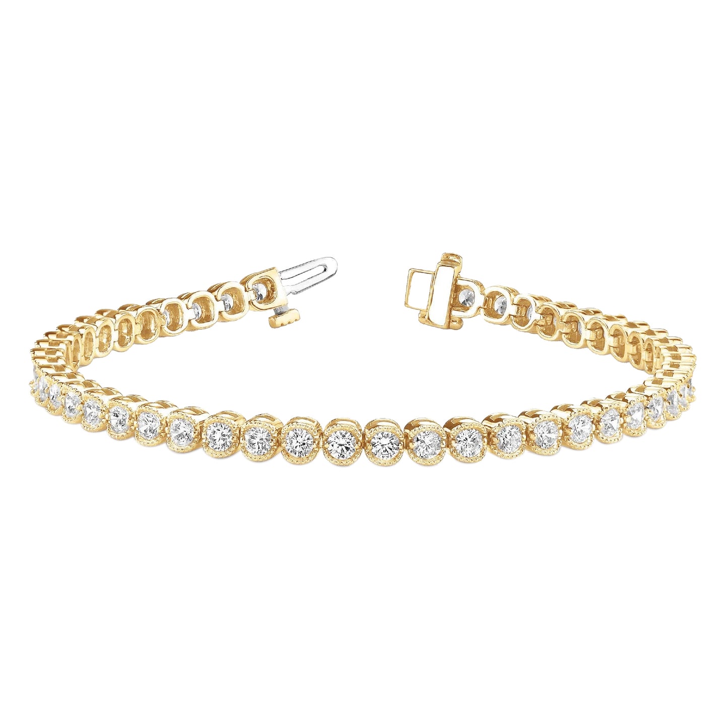 5.06 Carats Natural Earth Mined Diamond Milgrain Tennis Bracelet Yellow Gold 14K