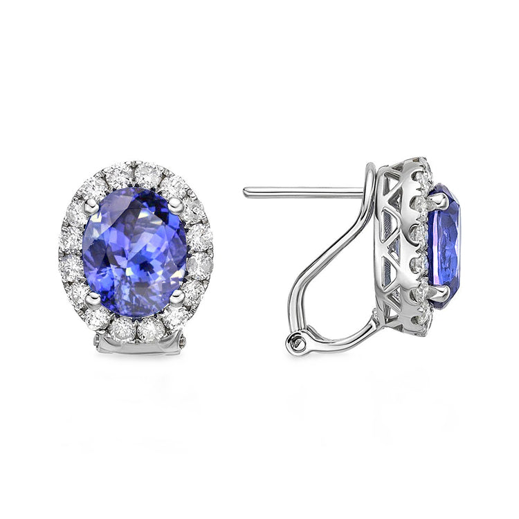 Woman's  Weeding Anniversary     Tanzanite With Diamond Women Studs Earrings White Gold