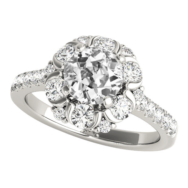 Halo Round Old Miner Diamond Ring White Gold