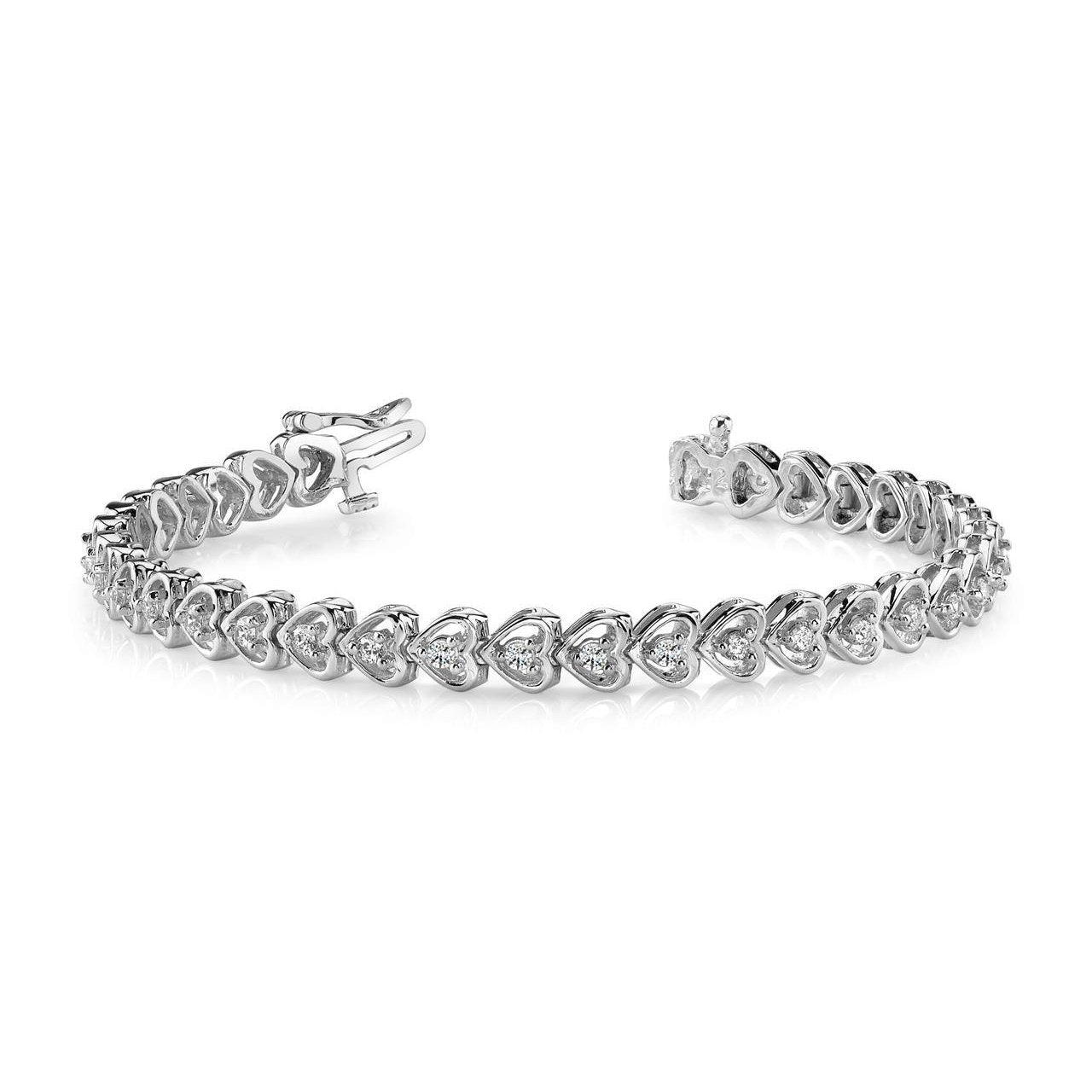 5.25 Carats 14K White Gold Round Lab Grown Diamond Heart Style Link Bracelet