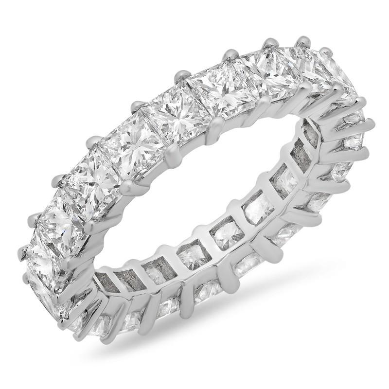 5.25 Carats Princess Natural Earth Mined Diamonds Eternity Band White Gold 14K