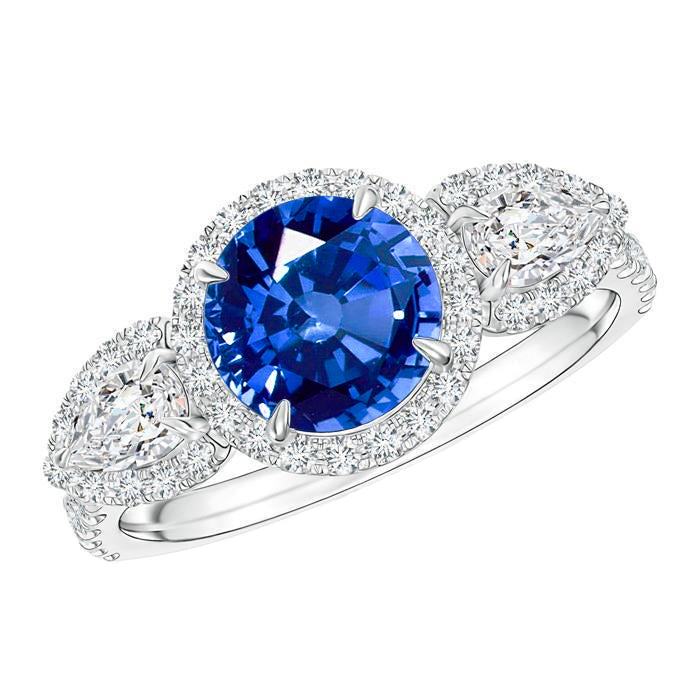 5.30 Ct Pear And Round Ceylon Sapphire Natural Earth Mined Diamonds Ring White Gold 14K