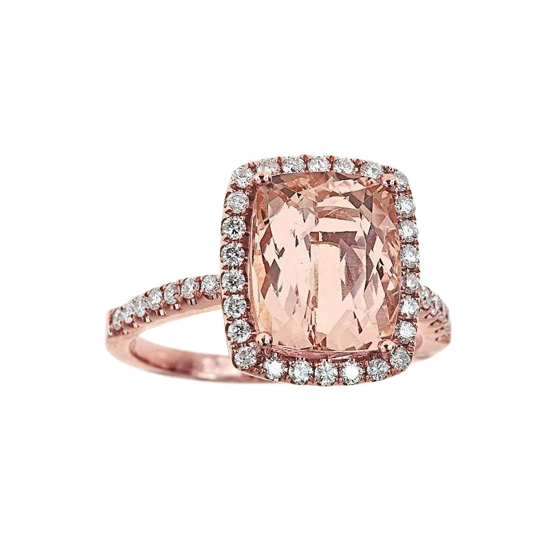 5.45 Ct Morganite Fancy Ring With Small Natural Earth Mined Diamonds 14K Rose Gold