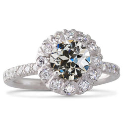 5.50 Carats Halo Round Old Mine Cut Genuine Natural Earth Mined Diamond Ring With Accents Gold 14K