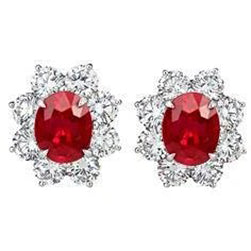 5.50 Carats Red Ruby With Natural Earth Mined Diamonds Lady Studs Earrings White Gold 14K
