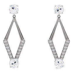 5.50 Carats Round Old Cut Open Diamond Drop Earrings White Gold