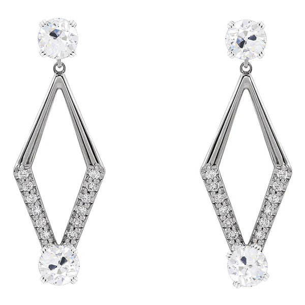 5.50 Carats Round Old Cut Open Diamond Drop Earrings White Gold 