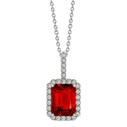 5.50 Ct. Emerald Cut Ruby & Diamond Pendant Necklace White Gold 14K