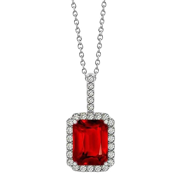 5.50 Ct. Emerald Cut Ruby & Natural Earth Mined Diamond Pendant Necklace White Gold 14K