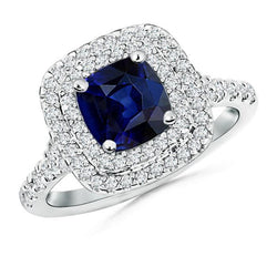 5.50 Carats Sri Lanka Kashmir Sapphire And Natural Earth Mined Diamonds Ring White Gold 14K