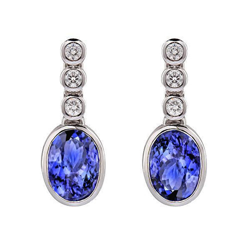 5.60 Ct Bezel Set Tanzanite With Natural Earth Mined Diamonds Dangle Earrings White Gold