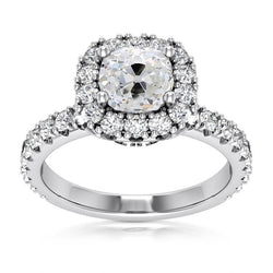 5.75 Carats Halo Engagement Ring Old Cut Cushion Natural Earth Mined Diamond Jewelry
