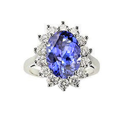 5.80 Ct Blue Tanzanite With White Natural Earth Mined Diamonds Cluster Ring Gold