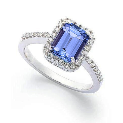  Prong Set Tanzanite And Diamonds Ring  White Gold  Gorgeous fancy