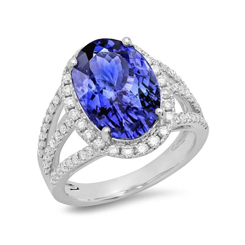  Fancy Lady’s Oval Tanzanite & Round Diamond Fancy Ring White Gold 