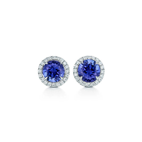 5.90 Carats Brilliant Tanzanite With Natural Earth Mined Diamonds Stud Halo Earrings 14K