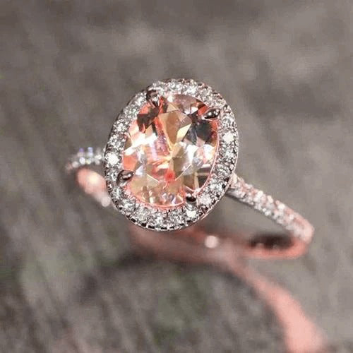 Fancy Lady’s  Morganite And Diamonds Wedding Ring Rose Gold