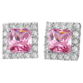    Lady’s Brilliant Engagement  Pink Sapphire With Studs Earring   White Gold Gemstone Earring