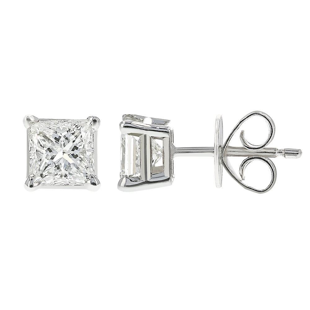 Princess Cut Diamond Women Lady’s White Gold Round Anniversary Stud Earrings