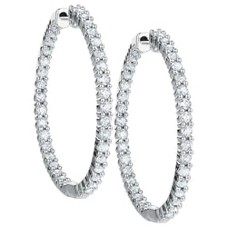 5 Carats Round Cut Diamonds Lady Hoop Earrings 14K White Gold