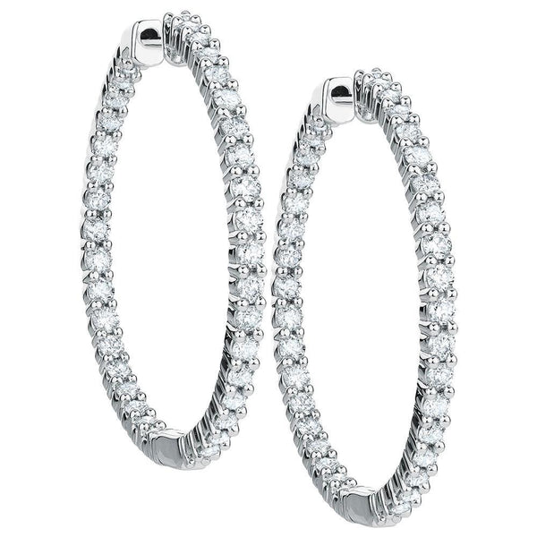5.00 Carats Round Cut Diamonds Lady Hoop Earrings 14K White Gold Hoop Earrings