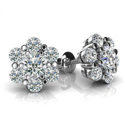5 Carats Round Diamond Flower Shape Women Stud Halo Earrings