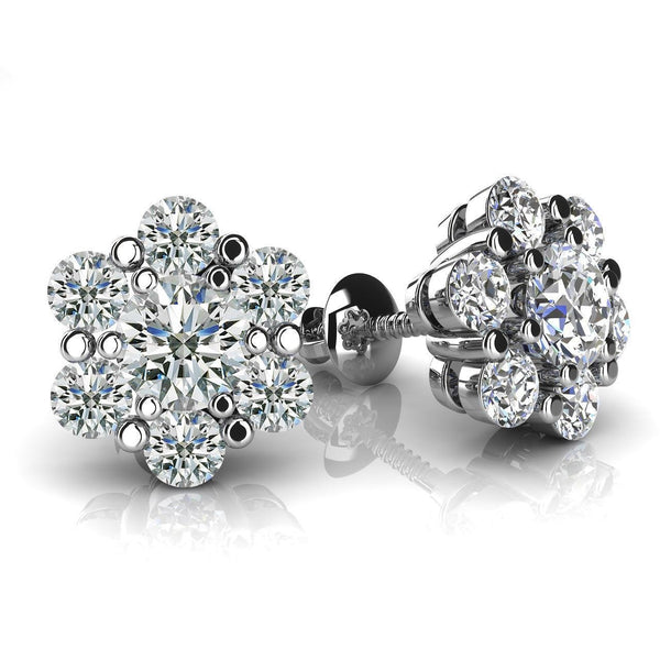 5.00 Ct Round Cut Diamonds Flower Shaped Women Stud Pave Halo Earrings White Studs- Halo