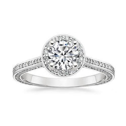 Natural  3.35 Ct Sparkling Halo Diamond Engagement Ring White Gold 14K