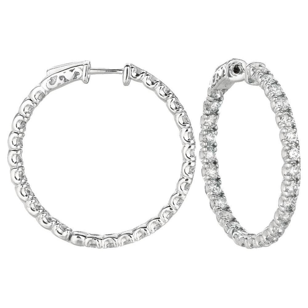 5.04 Carat Round Diamond 10 Pointer Hoop Pair Earring Solid Gold 14K Hoop Earrings