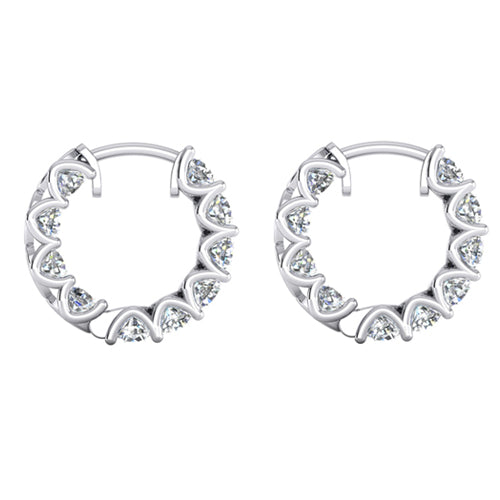 Ladies  Round Brilliant Cut Diamonds  Hoop Earrings Gold White 