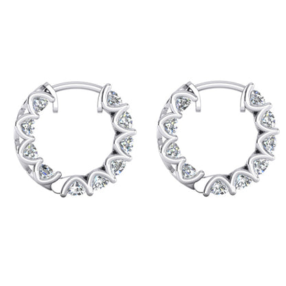 Ladies  Round Brilliant Cut Diamonds  Hoop Earrings Gold White 