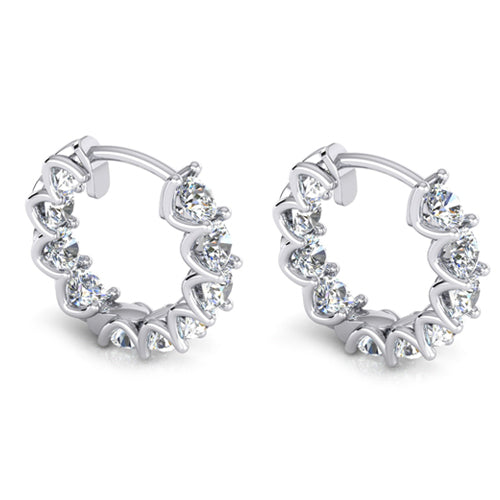 Ladies  Round Brilliant Cut Diamonds  Hoop Earrings Gold