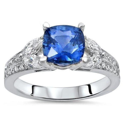 5.10 Ct Ceylon Blue Sapphire And Diamonds Ring White Gold 14K Gemstone Ring