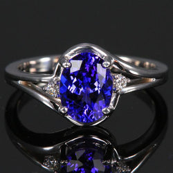 5.10 Ct Oval Cut Tanzanite Ring With Diamond Jewelry White Gold 14K