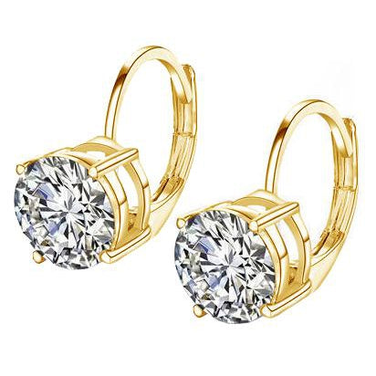 Round Solitaire Natural Earth Mined Diamond Leverback Earring 2 Carat White Gold 14K