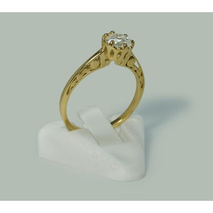 Yellow Golden Sparkling Vintage Style White Gold Diamond Solitaire Ring 