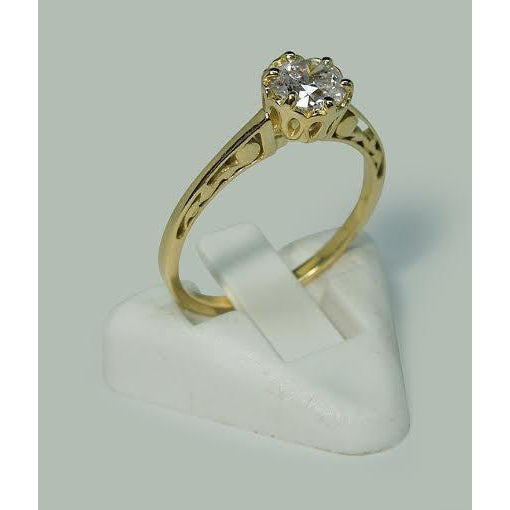 Yellow Golden Sparkling Vintage Style White Gold Diamond Solitaire Ring 
