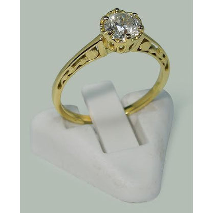 Yellow Golden Sparkling Vintage Style White Gold Diamond Solitaire Ring 