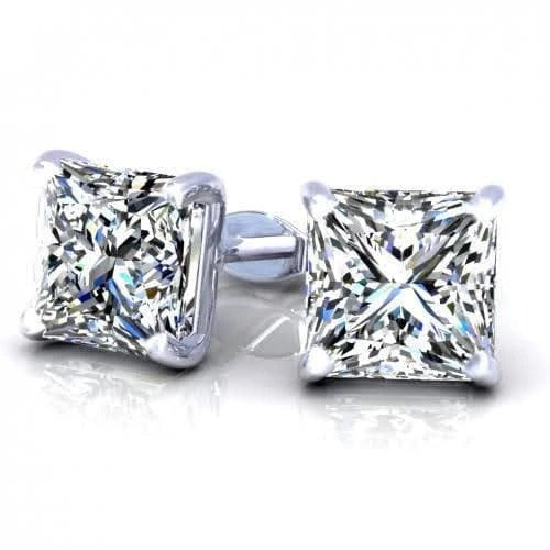  Princess Cut Stud Diamond Earring White Gold  Stud 