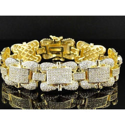 24 Carats Diamond Bracelet Men Yellow Gold Jewelry New