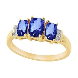 Cushion Sri Lanka Blue Sapphire Diamond Ring 3-Stone 5.26 Carat YG 14K