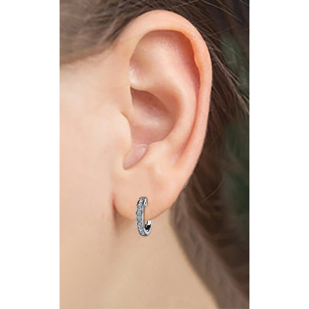 Prong Set White Gold Lined Hoop Diamonds Earrings Round Cut